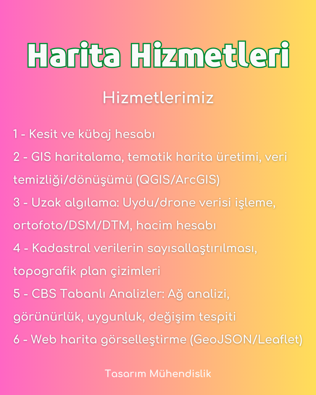 Harita Hizmetleri Hizmet Listesi Görseli
