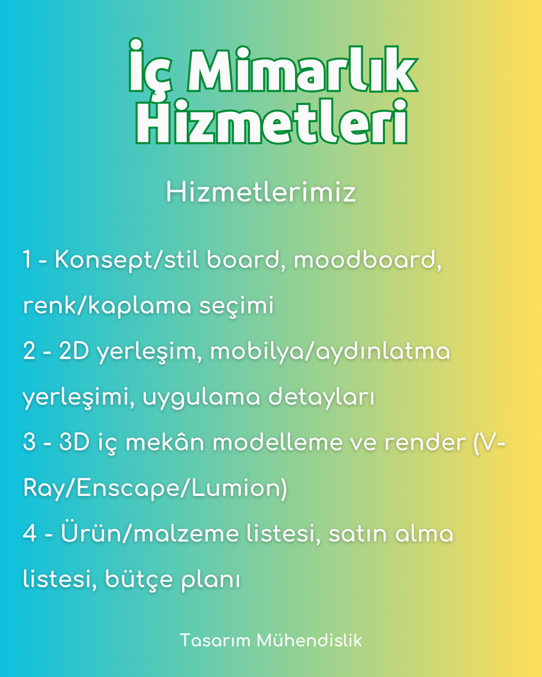 İç Mimarlık Hizmetleri Hizmet Listesi Görseli