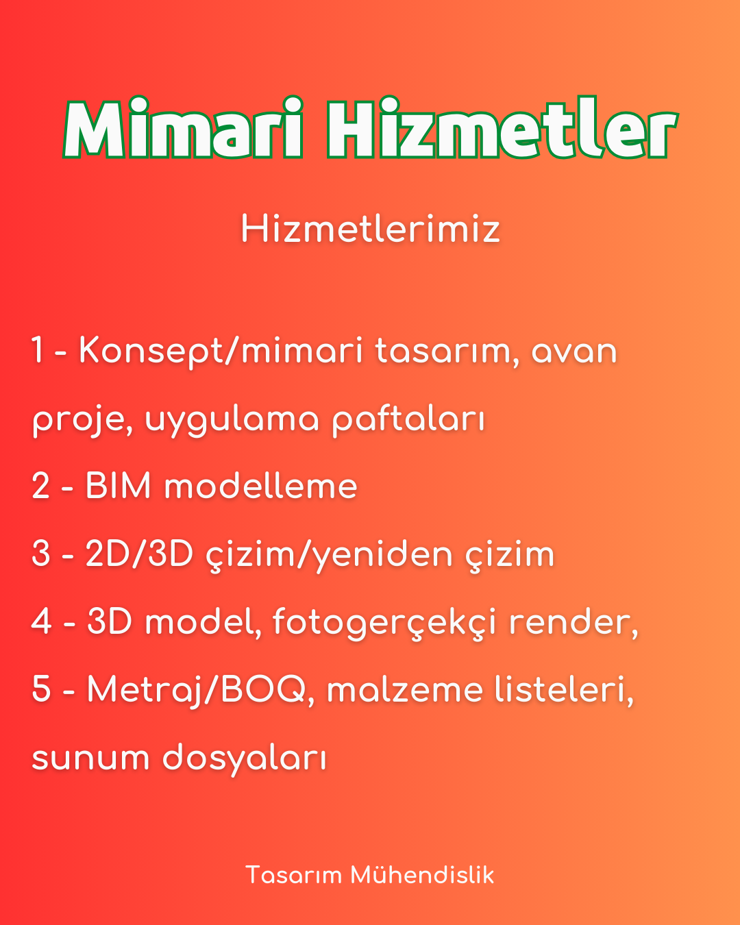 Mimari Hizmetler Hizmet Listesi Görseli